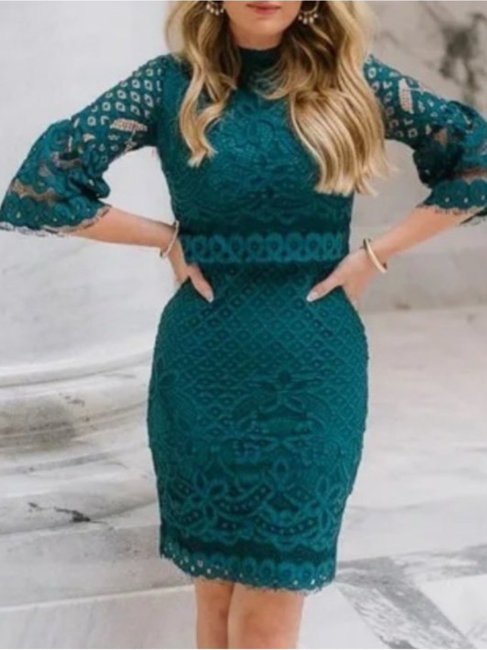 NWT Ivy City Co Medium Lacey Emerald Teal Green Layered Sheath Dress